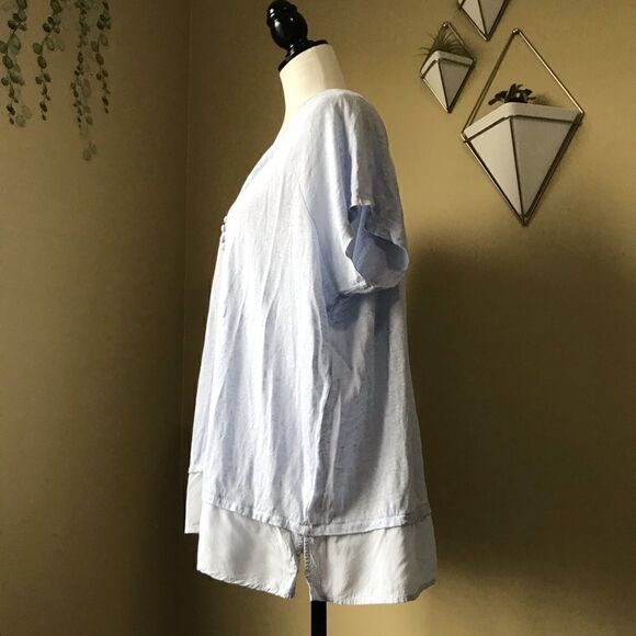 Light Blue Short Sleeved Linen Top - Picture 3 of 7